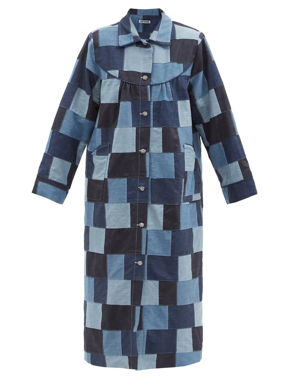 Batsheva Patchwork Blue Trench Coat